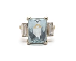 18k two-tone aquamarine and diamond ring