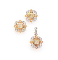 18k two-tone earrings and pendant