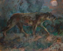 Zakkie Eloff; Stalking Lioness in the Moonlight