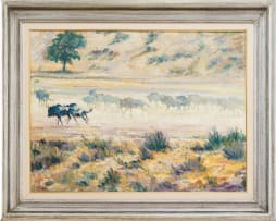 Zakkie Eloff; Wildebeest Running in a Grassy Landscape