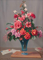 Willem Hermanus Coetzer; Vase of Flowers with Book and Letters
