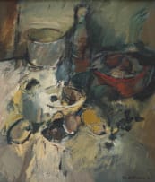 Eben van der Merwe; Still Life with Bottles and Bowls