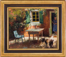 Mari Vermeulen-Breedt; Patio Scene with Dog