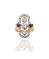 18k two-tone sapphire and diamond ring