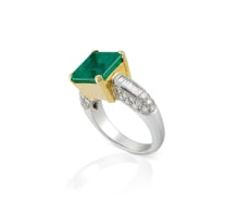 18k two-tone emerald and diamond ring