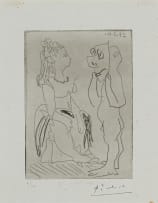 Pablo Picasso; Homme debout avec Masque devant Femme assise (Standing Man with Mask in Front of a Seated Woman)