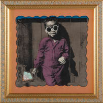 Steven Cohen; Untitled (Portrait of a Child on a Blue Striped Handkerchief)