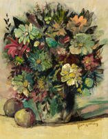 Jan Dingemans; Still Life with Flowers in a Vase and Fruit