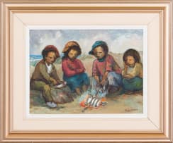 Amos Langdown; Four Children Cooking Fish