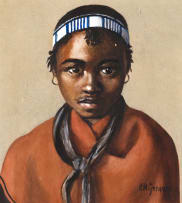 Constance Helen Greaves; Young Woman with Uhadi Bow and Young Man with Beaded Headdress, two