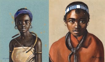 Constance Helen Greaves; Young Woman with Uhadi Bow and Young Man with Beaded Headdress, two