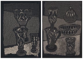 Andrew Verster; Still Life with Glassware, two