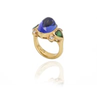 18k yellow gold tanzanite and tourmaline ring