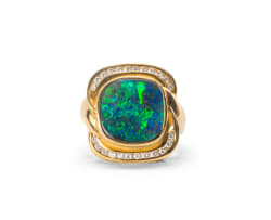 18k yellow gold opal and diamond ring