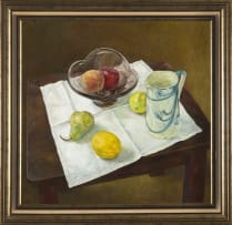 Anne Collins; Still Life with Porcelain Jug and Fruit