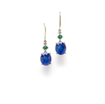 14k yellow gold tanzanite and emerald earrings