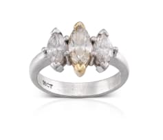 18k two-tone three-stone diamond ring