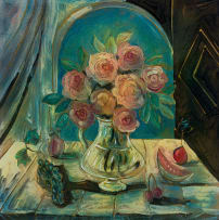 Christo Coetzee; Still Life with Roses and Fruit