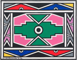 Esther Mahlangu; Untitled (Green Central Motif)