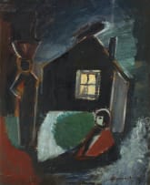 Pranas Domsaitis; Two Figures Outside a Hut (Recto); Standing Figure (Verso)