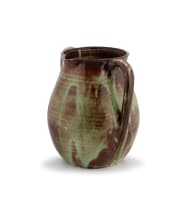 Linn Ware/ Ceramic Studio; Green- and brown-glazed two-handled vase