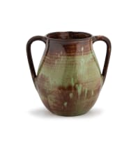 Linn Ware/ Ceramic Studio; Green- and brown-glazed two-handled vase