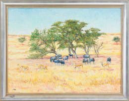 Zakkie Eloff; Landscape with Wildebeest and Impala