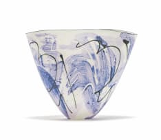 John Shirley; Blue and white vase with abstract motif