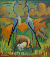 Maggie Laubser; Two Blue Cranes and Sheep