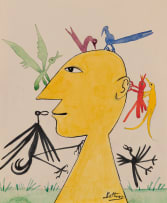 Walter Battiss; Yellow Head with Birds, five