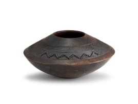 Thembi Nala; Pit-fired earthenware pot with relief and incised patterns