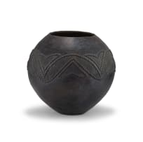 Mncane Nzuza; Pit-fired earthenware Ukhamba with relief and incised patterns