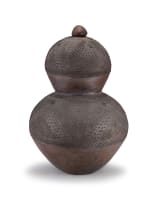 Buzephi Magwaza; Pit-fired earthenware double gourd pot with a stopper