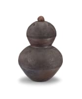 Buzephi Magwaza; Pit-fired earthenware double gourd pot with a stopper