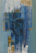Bettie Cilliers-Barnard; Abstract Composition in Blue and Gold
