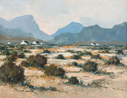 Mel Brigg; Extensive Landscape with Distant Mountains and Houses