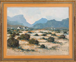Mel Brigg; Extensive Landscape with Distant Mountains and Houses