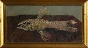 Christo Coetzee; Pink and Grey Fish Still Life No 14; Monster Fish, Still Life on a Wooden Table No 15, two