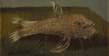 Christo Coetzee; Pink and Grey Fish Still Life No 14; Monster Fish, Still Life on a Wooden Table No 15, two