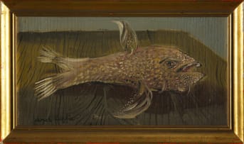 Christo Coetzee; Pink and Grey Fish Still Life No 14; Monster Fish, Still Life on a Wooden Table No 15, two