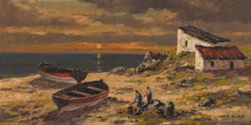Otto Klar; Boats at Sunset