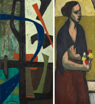 Erik Laubscher; Abstract Composition (recto); Figure Holding a Bouquet (verso)