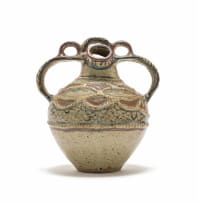 Lephina Molefe; Double-spouted vessel with decorative handle and relief decoration