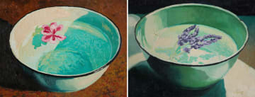 Ben Coutouvidis; Washing Bowl (Single Pink Flower and Lavender), diptych