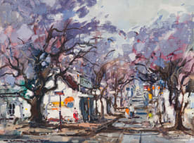 Wessel Marais; Street Scene with Flowering Jacarandas