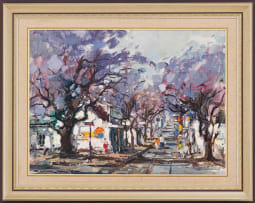 Wessel Marais; Street Scene with Flowering Jacarandas