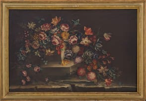 Italian School, 19th Century; Flowers Cascading over a Stone Pedestal, two