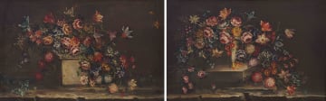 Italian School, 19th Century; Flowers Cascading over a Stone Pedestal, two