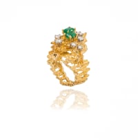 18k yellow gold emerald earrings and ring