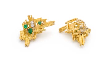 18k yellow gold emerald earrings and ring